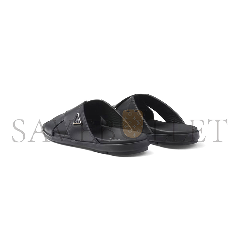 PRADA LEATHER CRISSCROSS SLIDES 2X3111
